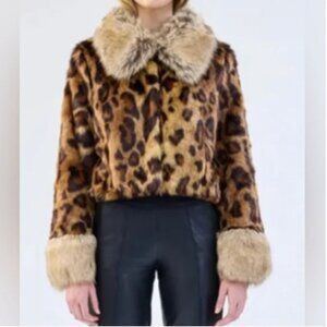 Anthropologie Nuuly Faux Fur Collared Animal Print Jacket size S